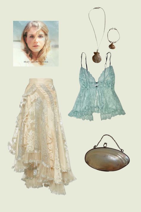 Oceanic Aesthetic Outfits, Fairy Beach Outfit, Romcom Core Style, Coquette Mermaid Outfit, Pink Mermaidcore Outfits, Siren Aesthetic Dress, Lizzy Grant Outfits Inspiration, Mermaid Core Fits, Siren Core Clothes