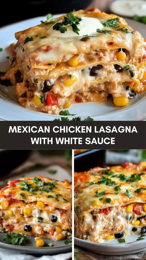 Mexican chicken lasagna with white sauce – Culinary Chase White Chicken Mexican Lasagna, Mexican Chicken Lasagna Recipe, Chicken Lasagna Healthy, Mexican Lasagna With Chicken, Mexican Lasagna Recipe Chicken, Chicken Taco Lasagna Recipe, Chicken Veggie Lasagna Recipe, Tortilla Lasagna Recipe, Chicken Lasagna With White Sauce