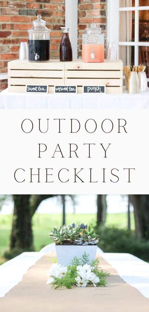 60th Bbq Party Ideas, 30th Backyard Party, List For Party Planning, Bbq Dinner Party Decor, Garden Party Checklist, Hosting Bbq Backyard Parties, Bbq Setup Ideas, Backyard Party Set Up, How To Plan A Party