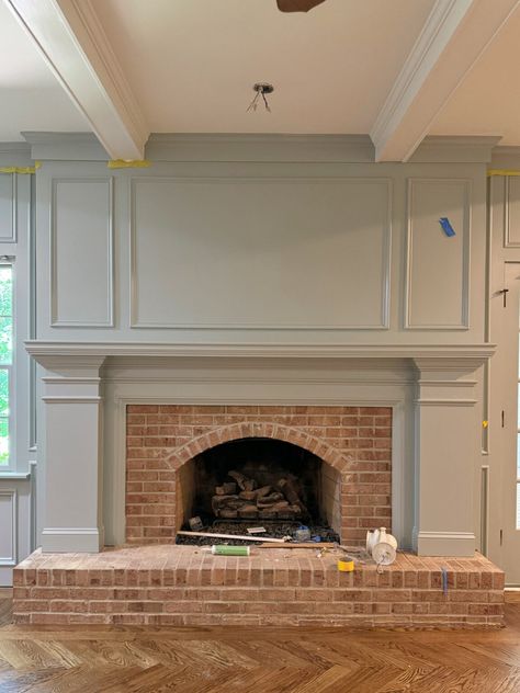 5 Updates We’ve Made to Our Home So Far • The Page Edit How To Update Brick Fireplace, Mantle Over Brick Fireplace, Brick Fireplace With Mantle, Page Edit, Traditional Fireplace, Fireplace Remodel, Wood Fireplace, Home Fireplace, Fireplace Makeover