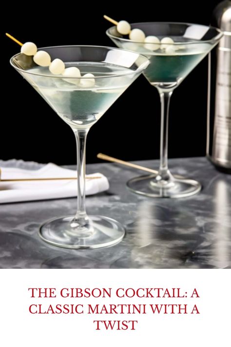 The Gibson cocktail is a classic Martini variation. The difference is the garnish: the Gibson calls for a skewer of cocktail onions. Gibson Cocktail, Martini Variations, Gibson Martini, Gibson Cocktail Recipe, Classic Martini, Gin Recipes, Happy Hour Drinks, Pickled Onions, Food Pairings