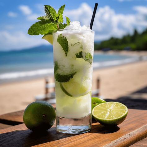 Coconut Mojito Cocktail Recipe - The Coconut Mojito is a refreshing, sweet, and slightly tangy cocktail with a creamy coconut undertone. The combination of fresh mint and lime adds a burst of citrusy freshness, while the coconut milk and rum provide a smooth, rich base. Cocktails Pina Colada, White Rum Cocktails, Coconut Cooler, Coconut Cocktails, Coconut Martini, Pina Colada Mocktail, Coconut Rum Drinks, Pineapple Mojito, Mojito Drink