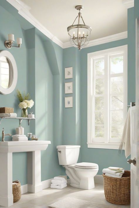 home interior design,interior bedroom design,designers kitchen,paint color match Ocean Bathroom Paint Colors, Gray And Aqua Bathroom, Light Teal Bathroom Ideas, Tidewater Sherwin Williams, Light Teal Bathroom, Seaglass Paint Colors, Paint Colors For Bathroom, Bathroom Paint Colours, Teal Green Bathroom