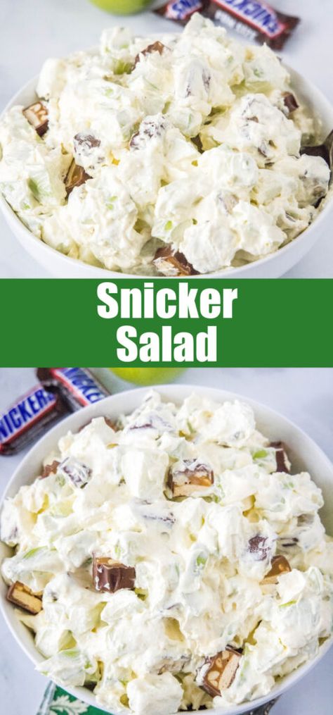 Snicker Salad Recipe, Desert Salad, Refrigerator Desserts, Fluff Salads, Snickers Dessert, Dessert List, Dessert Salad Recipes, Sweet Salad, Caramel Apple Salad