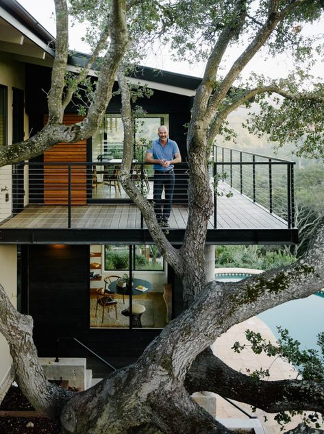 Valley Views: A Landscape Among the Treetops in Portola Valley, CA Modern Tree House, Slope House, Modern Outdoor Spaces, Hillside House, Forest Canopy, Midcentury Home, Forest House, House On A Hill, Oak Tree