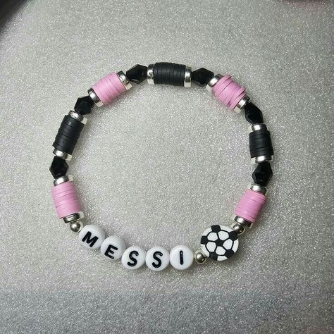 Soccer Clay Bead Bracelet, Soccer Bracelets Clay Beads, Tomboy Bracelets, Bestie Bracelets Clay Beads, 6mm Bead Bracelet, Messi Bracelet, Beaded Bracelets With Words, Black Clay Bead Bracelet, Soccer Bracelets