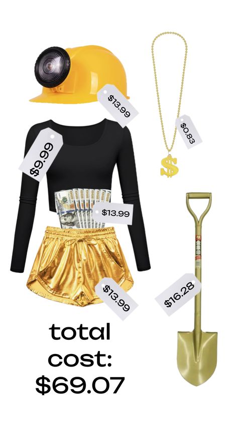 gold digger costume ⚜️👷 you could find this for a lot cheaper, everything is from amazon! #golddigger #groupcostume #golddiggercostume #halloweencostume #halloweeninspo #fall #spookyszn #foryou #fyp Gold Digger Costume, Digger Costume, Fun Halloween Outfits, Gold Diggers, Halloween Costumes For Work, Cute Dog Toys, Classy Halloween Costumes, Matching Halloween Costumes, Bff Halloween Costumes