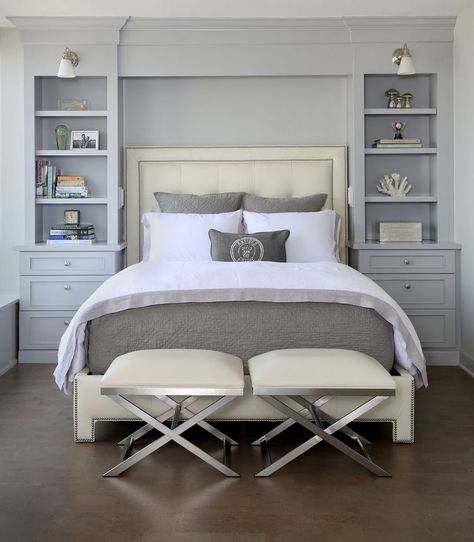 Built in bedside tables Bedroom Built Ins, Head Boards, Condo Remodel, Transitional Bedroom, Small Bedroom Designs, Trendy Bedroom, Bedroom Layouts, Remodel Bedroom, Beautiful Bedrooms