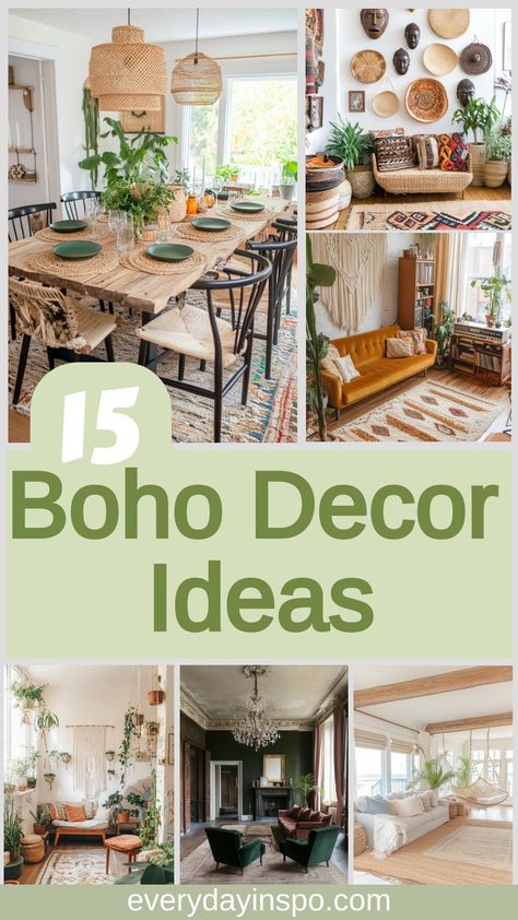 Get some cheap and simple boho decor ideas to transform your home. Boho Bungalow Decor, Cheap Boho Decor Ideas, Simple Boho Decor, Boho Decor Diy Bohemian Homes, Boho Decorating, Boho Decor Ideas, Boho House Decor, Boho Entryway, Bohemian Dining Room