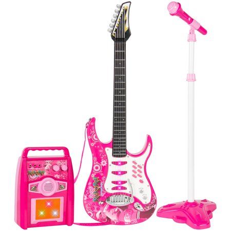 Free Shipping. Buy Best Choice Products Kids Electric Musical Guitar Play Set w/ Microphone, Aux Cord, Amp - Pink at Walmart.com Machine Pink, Guitar Play, Pink Guitar, Guitar Kids, Guitar Kits, Princess Toys, Kids Electronics, Ride On Toys