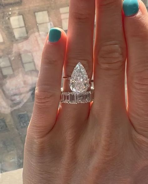 Diamond Engagement Ring, Eternity Band, Custom on Instagram: "UNDER $140,000 for our GINORMOUS 5.7 carat G VS2 GIA certified pear shape BEAUTY😍😍😍! 16.2x9.6mm measurements…message to purchase!" 5 Carat Pear Engagement Ring, Pear Diamond Rings, Pear Engagement Ring, Pear Diamond, Eternity Band, Eternity Bands, Pear Shape, Diamond Engagement Ring, Future Wedding