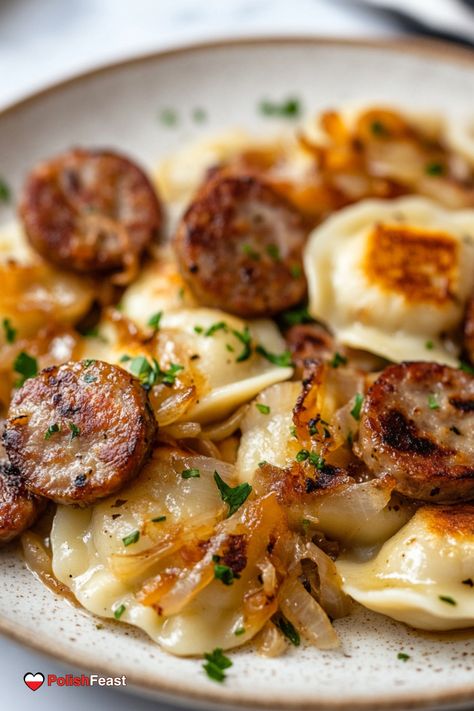 Pierogi and Kielbasa in a Crockpot is a delicious and hearty meal. This easy-to-make dish is perfect for busy weeknights. Crock Pot Pierogi Casserole, Crockpot Pierogies Slow Cooker, Saurkraut And Perogies, Crockpot Pierogi Kielbasa Casserole, Keilbasa Perogie Crockpot, Perogie Crockpot Recipes, Kelbasa And Perigees, Polish Sausage And Perogies, Kielbasa Perogie Crockpot