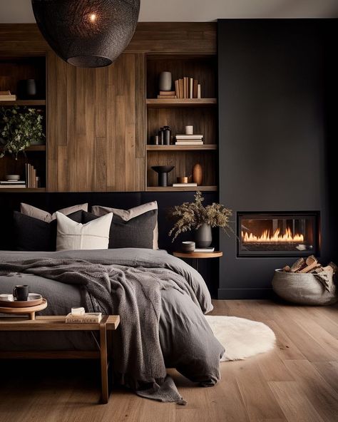 Masculine Interior, Dark Bedroom, Bed Design Modern, Modern Bedroom Design, Master Bedrooms Decor, Design Living Room, Bedroom Aesthetic, Aesthetic Bedroom, Minimalist Bedroom