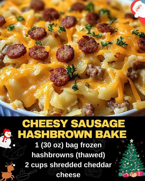 Cheesy Sausage Hashbrown Bake Sausage Hashbrown Casserole, Hashbrown Bake, Savory Casserole, Frozen Hashbrown Recipes, Smoked Sausage Casserole, Baked Meatloaf, Hashbrown Casserole Recipe, Frozen Hashbrowns, Mexican Casserole Recipe