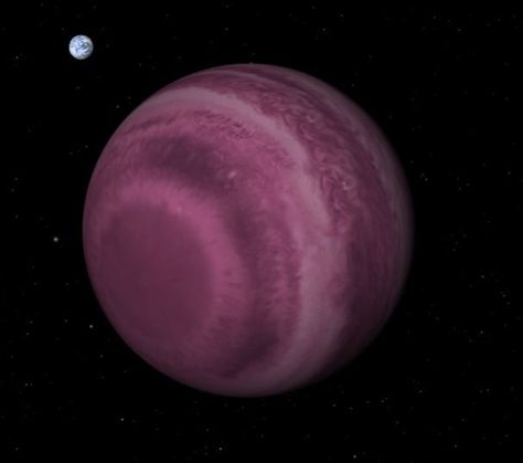 this is GJ 504 b planet its an exoplanet and it's 57 light years away from earth oh yeah the Earth on the side is just something to show how big it is thanks! #pretty in pink Gj 504b Planet, Exoplanets Astronomy, Gj 504b, Nasa Planets, Planet Wallpaper, Galaxy Stuff, Pink Planet, Gas Giant, Solar System Planets