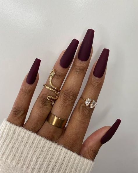 Exploring the Latest Matte Nail Colors for Winter 2023-2024 22 Ideas Fall Matte Nails Colors Shades, Burgandy Fall Nails 2022, Matte November Nails, Wine Nails Matte, Cappuccino Nails Color, Shiny Fall Nails, Solid Color Acrylic Nails Fall, Fall Nails Ideas Autumn Coffin, Matte Nails Burgundy