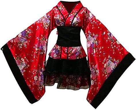 Fenical Women Cherry Blossom Anime Cosplay Lolita Dress Japanese Kimono Costume Dresses Clothing Size L (Red) : Amazon.de: Toys & Games Japanese Kimono, Flowers, Red, Black