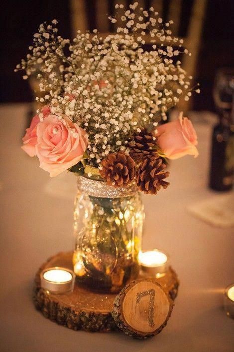 Centerpieces Ideas, Rustic Wedding Decorations, Vintage Mason Jars, Winter Table, Rustic Wedding Centerpieces, Mason Jar Centerpieces, Wedding Winter, Wedding Table Decorations, Wedding Table Centerpieces