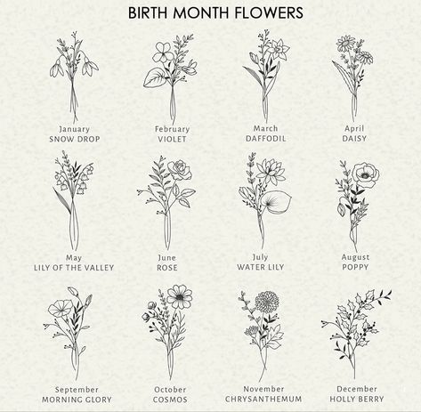 Birth Flower For March, Wild Flower Birth Month, December Month Flower, North Month Flowers, Crisamthmum Tattoo, October Month Flower, Birth Month Flower Chart, July Birth Month Flower Tattoo, April Flower Tattoo Birth Month