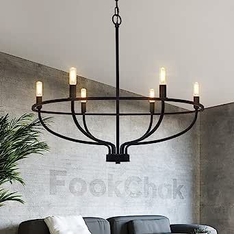 FookChak 6-Light Black Chandelier Light Fixture Industrial Candle Chandelier Black Chandeliers for Dining Room for Bedroom, Living Room，Kitchen,28.54in, E12 Vintage Kitchen Light Fixtures, Two Story Entryway Lighting, Chandelier Vaulted Ceiling, Vaulted Ceiling Chandelier, Dining Room Chandeliers Transitional, Black Dining Chandelier, Modern Farmhouse Chandelier Dining Rooms, Great Room Chandelier, Modern Farmhouse Lighting Dining Room