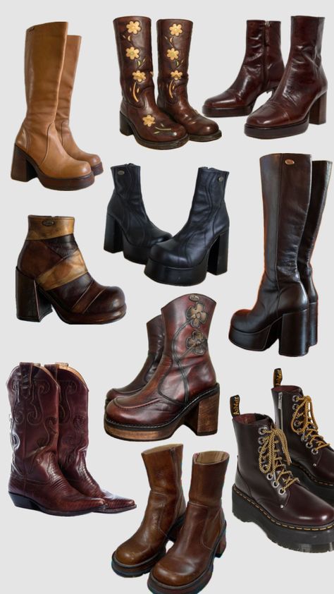 #boots #vintage #aesthetic #blackboots #cowboyboots #shoes 70s Inspired Outfits, Look 80s, Cooler Style, Dr Shoes, Funky Shoes, Boots Vintage, Shoe Inspo, Aesthetic Shoes, Swag Shoes