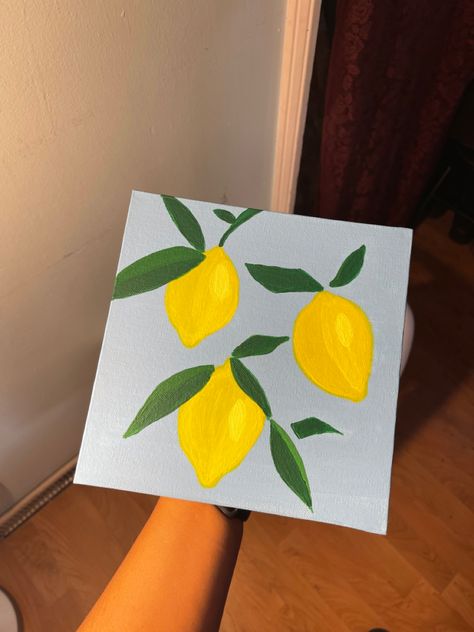 Lemon Painting Ideas, Easy Simple Painting Ideas On Canvas Summer, Small Canvas Painting Ideas Easy Simple, Fruit Paintings Easy, Paint And Sip Paintings, Easy Food Paintings, Canvas Painting Ideas Fruit, Canvas Painting Easy Ideas, Painting Lemons