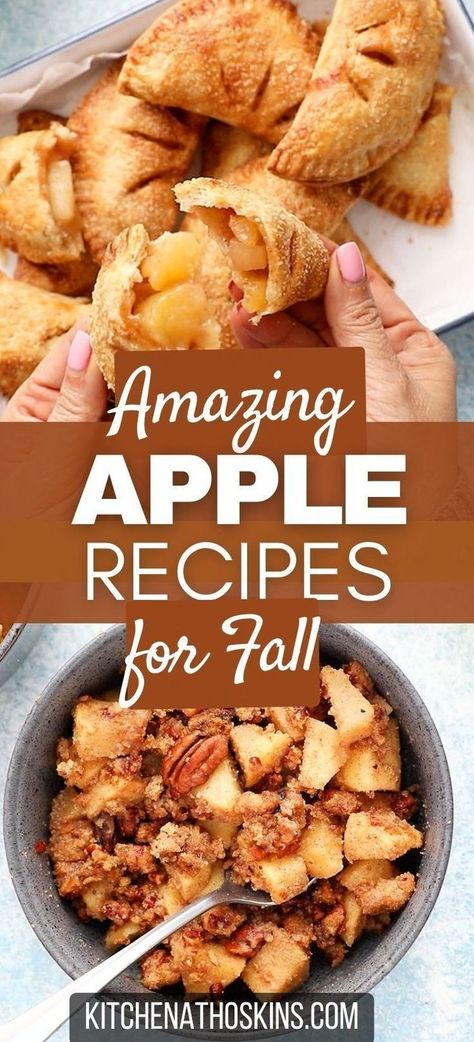 Discover a collection of fresh apple recipes that are easy, mostly healthy and perfect for Fall baking or breakfast. These Autumn baked goods are the answer when you are wondering what to do with a lot of apples when you go for apple picking. Get the easy recipes with apples at kitchenathoskins.com. What To Do With Fresh Apples, Things To Bake For Fall, Bulk Apple Recipes, Quick Apple Desserts Simple, Old Apples What To Do With, Dishes With Apples, Macintosh Apple Recipes, Halloween Hygge, Recipes For Apples