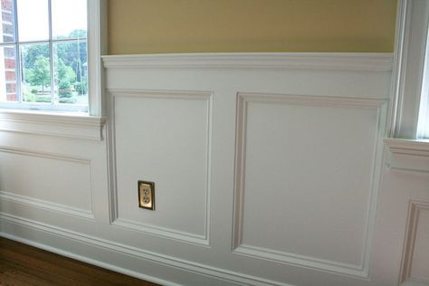 Today I was picking out our wainscoting and while my husband thought I was being really extra with my decision making process, I was completely overwhelmed. They say there is only three types of wainscoting (raised, flat panel, and beaded). Well, then what is the one we like? Photo source   Flat/Recessed Panel? no.. because … Craftsman Wainscoting, Wainscoting Staircase, Wainscoting Living Room, Wainscoting Height, Picture Frame Wainscoting, Wainscoting Nursery, Black Wainscoting, Wainscoting Hallway, Wainscoting Ideas