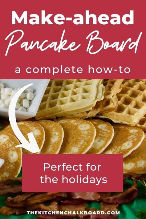 In a sea of make-ahead breakfasts that are casseroles, it is time for a change. Use these tips to assemble to ultimate pancake board. Whether you have a small group or a large crowd, these breakfast boards are easy and crowd-pleasing! Pancake Board, Pancake Bar, Breakfast Boards, Cheap Breakfast, Breakfast Meeting, How To Make Waffles, Kitchen Chalkboard, Breakfast For A Crowd, Breakfast Party