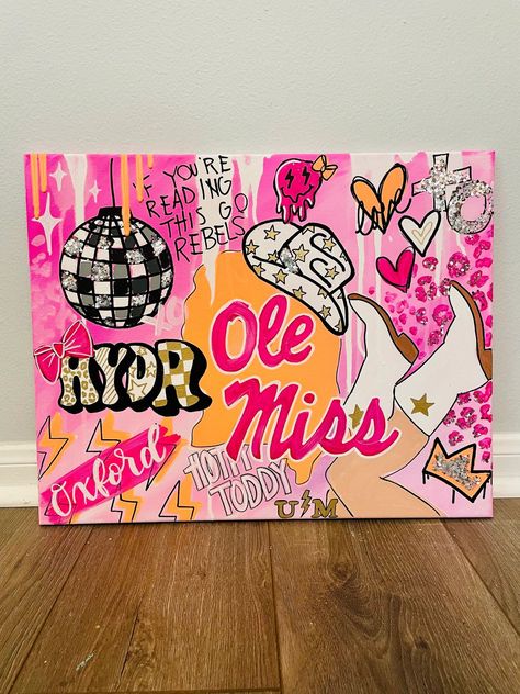 Fraternity Canvas Painting, Preppy Ole Miss Paintings, Ole Miss Canvas Painting, College Board Ideas, College Painting Canvases Dorm Room, Dorm Room Paintings Canvases, College Mural, College Dorm Paintings, College Painting Canvases