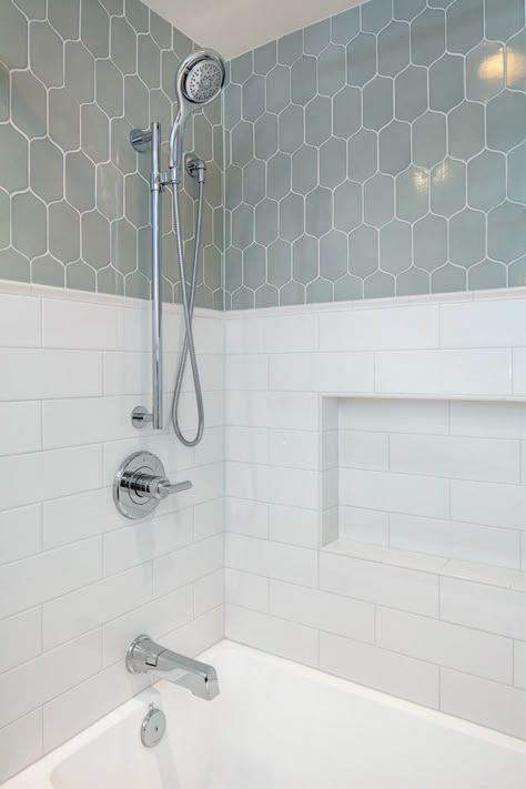 Tub Shower Tile Surround, Subway Tub Surround, Basic Shower Tile, In Shower Tub Ideas, Subway Tile Shower Tub Combo, Tile Showers With Tub, Shower Tub Combo With Glass Wall, Tiles Above Bathtub, Bathtub Alcove Tile Ideas