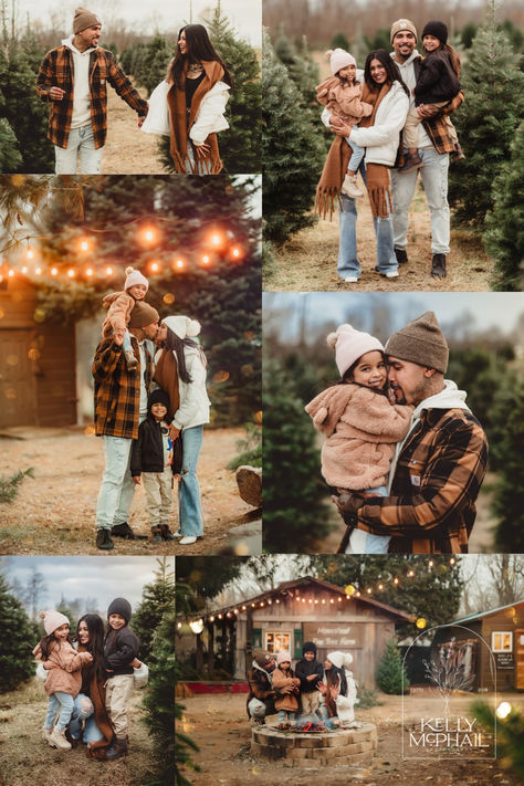 I’m obsessed with everything about this incredibly fun Christmas Tree Farm Family Session with the Samples family! Amazing location. Sweet kiddos. Adorable family. Lots of love & connection. Everything that photographers dream of for their sessions! Holidays Family Pictures, Christmas Photoshoot Ideas Christmas Tree Farm, Christmas Farm Mini Session, Family Photos Tree Farm Outfits, Outfits For Christmas Tree Farm Pictures, Pictures By The Christmas Tree, Christmas Photo Mini Session Ideas, Christmas Tree Farm Family Poses, Outside Christmas Pictures Family