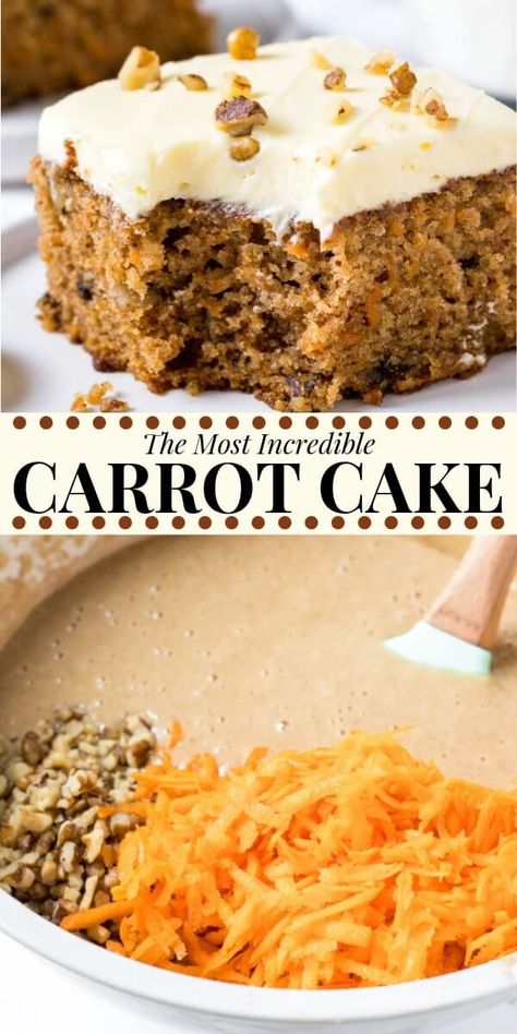 This moist carrot cake with cream cheese frosting will be your new go-to recipe. It’s tender and soft with a delicious carrot cake flavor and can be made with or without pineapple for the perfect carrot cake recipe! #carrotcake #easter #easterrecipes #dessert #sheetcake #cake #recipes Perfect Carrot Cake, Carrot Cake Frosting, Carrot Cake With Pineapple, Moist Carrot Cake, Cream Cheese Frosting Easy, Carrot Cake Recipe Easy, Carrot Cake With Cream Cheese, Moist Carrot Cakes, Easy Carrot Cake