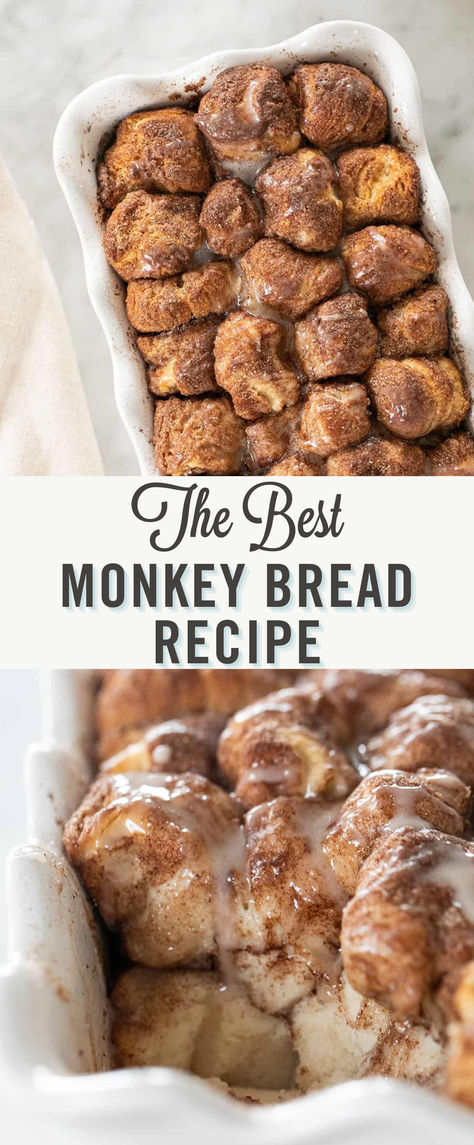 Try this Easy Monkey Bread recipe! This pull-apart monkey bread is made with only 5-ingredients, including refridgerated biscuit dough rolled into tiny balls and dipped in butter, cinnamon, and sugar. It’s so simple to make and makes a special breakfast and brunch dish! Desserts That Go With Breakfast, Simple Monkey Bread, Grands Monkey Bread Pillsbury, Diy Monkey Bread, French Toast Monkey Bread, Monkey Bread With Ice Cream, Money Bread With Cinnamon Rolls, Cinnamon Roll Monkey Bread Easy, Cinnamon Sugar Monkey Bread