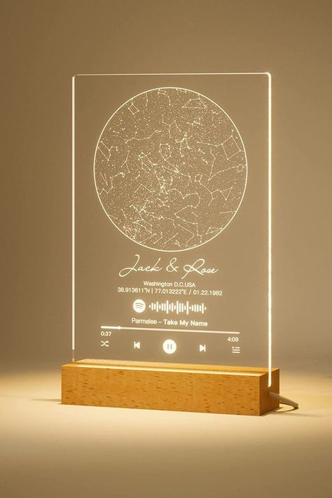 UNDER THE SKY IT ALL BEGAN: Want to find a unique gift for special one who already has everything they need, but still browsing around? With this lightable star map plaque which displays the stars in the night sky based on a specific date and location, your concerns will be solved perfectly. You can also customize it with a meaningful message to bring back the feels of the moment. #affiliatelink Gifts For Boyfriend Meaningful, Family Personalized Gifts, Birthday Custom Gift, Dating Gifts For Him, One Year Gifts For Boyfriend, Meaningful Gifts For Him, Customized Gift Ideas, Constellation Chart, Anniversary Gifts For Her