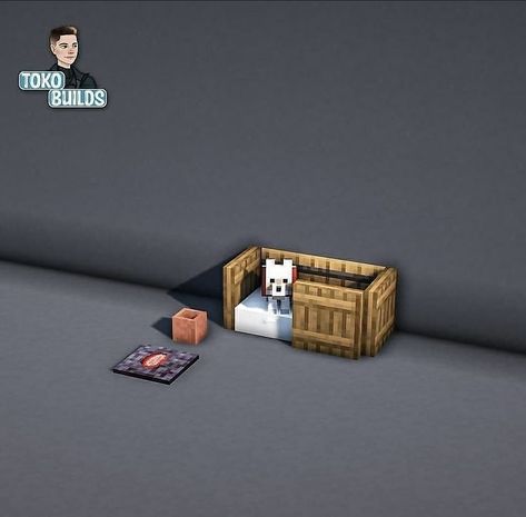 Minecraft Kitchen Banner Design, Minecraft Bedroom Layout, House In The Nether Minecraft, Minecraft Cat Play Area, Minecraft Quick Builds, Minecraft Small Bed Ideas, Dog Area Minecraft, Minecraft Doghouses, Minecraft Pet Room Ideas Dog