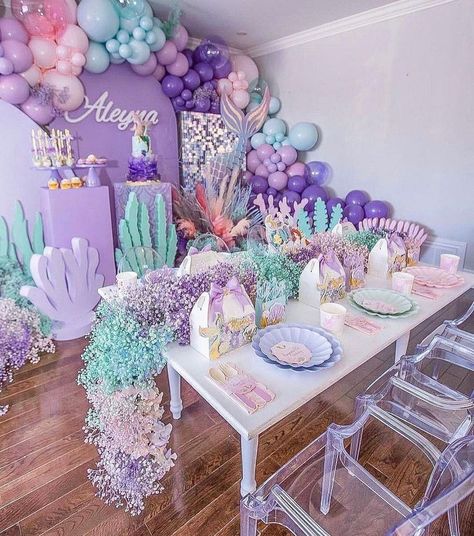 Event Planner Near Me on Instagram: “Magical setup by @balloonsbydina.⁠ ⁠ #eventplanner #eventdecor #partydecorations #balloondecor #eventplanning #partyideas #eventdesign…” Mermaid Themed Birthday Party, Mermaid Decorations, Ariel Birthday Party, Ariel Party, Mermaid Birthday Party Decorations, Birthday Party Planner, Mermaid Theme Birthday Party, Ariel Birthday, 5th Birthday Party Ideas