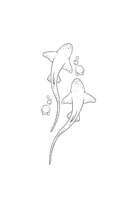 Cute Tattoo Drawings Simple, Animal Tattoo Designs Sketches, Ocean Related Drawings, Angel Shark Tattoo, Marine Biologist Tattoo Ideas, Shark Ankle Tattoos For Women, Small Marine Life Tattoos, Big Shark Tattoo, Line Work Animal Tattoo