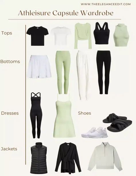 A Chic Athleisure Capsule Wardrobe You’ll Wear Nonstop Gym Capsule Wardrobe, Workout Capsule Wardrobe, Athleisure Outfits Winter, Athleisure Outfits Spring, Travel Capsule Wardrobe Summer, Athleisure Capsule Wardrobe, Athleisure Capsule, Clothes Capsule Wardrobe, Chic Athleisure