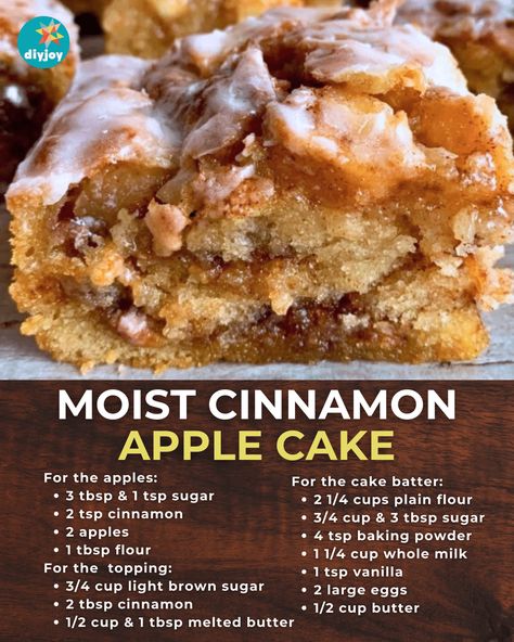 Moist Cinnamon Apple Cake Best Apple Cake, Cinnamon Snack, Cinnamon Apple Cake, Cinnamon Cake Recipes, Moist Apple Cake, Apple Cinnamon Cake, Cinnamon Bread Recipe, Apple Bread Recipe, Apple Dishes