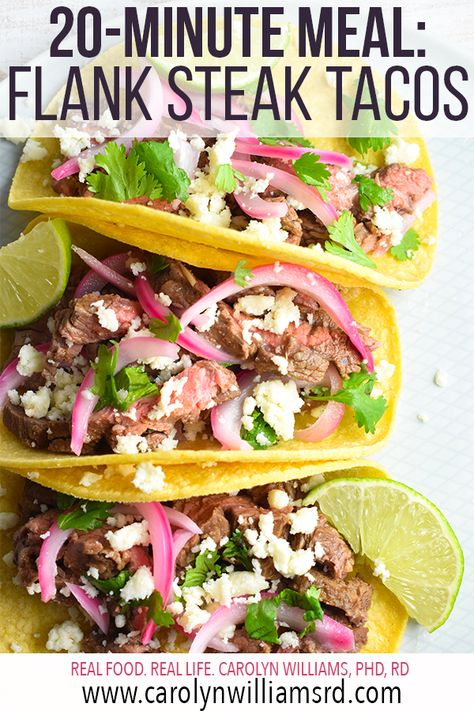 Steak Tacos With Pickled Onions, Flank Steak Street Tacos Recipe, Flank Stake Recipe, Strip Steak Tacos Recipe, Flank Steak Fajitas Skillet, Flank Steak For Tacos, Blackstone Flank Steak Recipes, Street Taco Seasoning Steak, Shredded Flank Steak Recipes