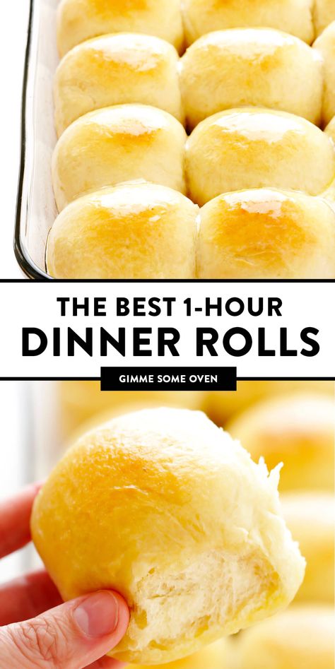 1 Hour Dinner Rolls, Buttery Dinner Rolls, Pembuat Roti, Homemade Rolls, Gimme Some Oven, Homemade Dinner Rolls, Dinner Rolls Recipe, Homemade Dinner, Easy Bread