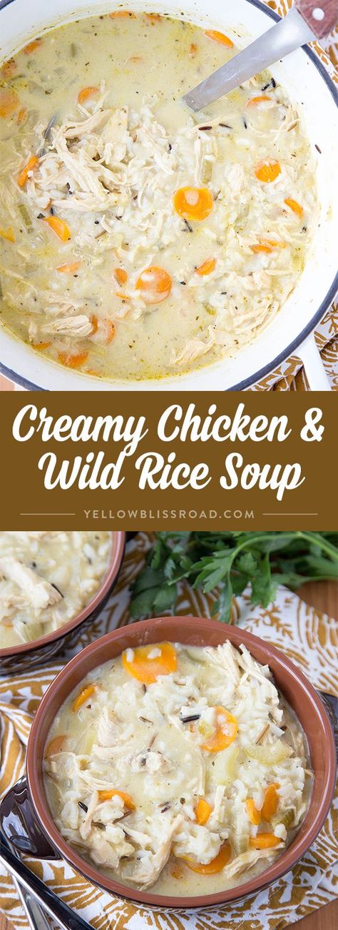 Creamy Chicken and Wild Rice Soup - Comfort food that perfectly rich and… Creamy Chicken And Wild Rice, Creamy Wild Rice Soup, Chicken And Wild Rice Soup, Chicken Wild Rice, Chicken Wild Rice Soup, Rice Soup Recipes, Chicken And Wild Rice, Wild Rice Soup, Tater Tots