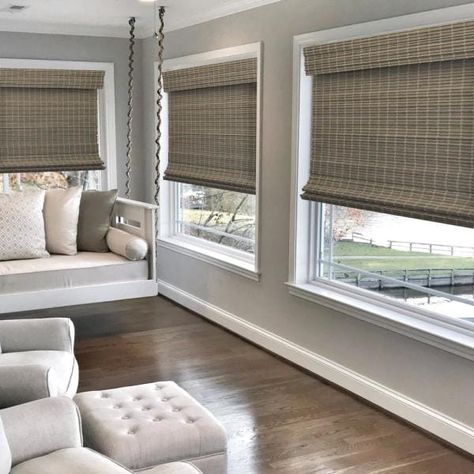 Textured Window Treatments, Bamboo Roman Shades, Bamboo Blinds, Bamboo Shades, Woven Wood, Roman Shade, Plywood Furniture, Furniture Finishes, Shades Blinds