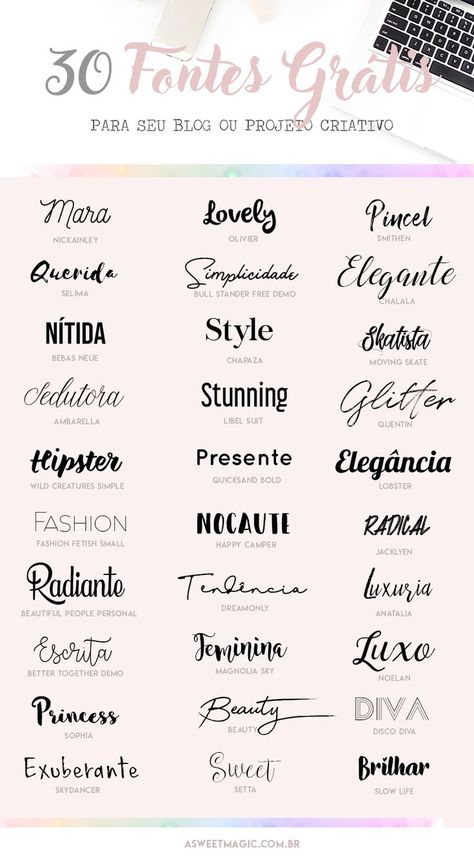 30 Fontes Gratuitas para seu Blog ou Projetos criativos - Sweet Magic F Logo Design Fonts, Delicate Fonts, Typographie Logo, Alfabet Font, Sweet Magic, Hand Lettering Fonts, Aesthetic Fonts, Halloween Fonts, Font Inspiration