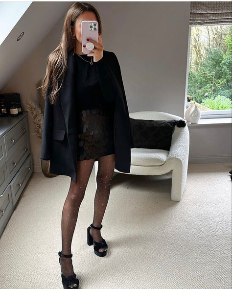 better in black 🖤 kerst outfit • winter outfit Sequin Skirt Winter, Black Sequin Top Outfit, Skirt Outfits With Tights, Black Sequin Skirt Outfit, Sequin Blazer Outfit, Black Skirt Outfit Winter, Outfit With Tights, Sequins Top Outfit, Basic Black Top