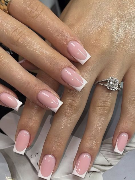 Girly Acrylic Nails, French Tip Acrylic Nails, Basic Nails, French Acrylic Nails, Classy Acrylic Nails, White Nail, Acrylic Nails Coffin Short, Short Acrylic Nails Designs, Pink Acrylic Nails