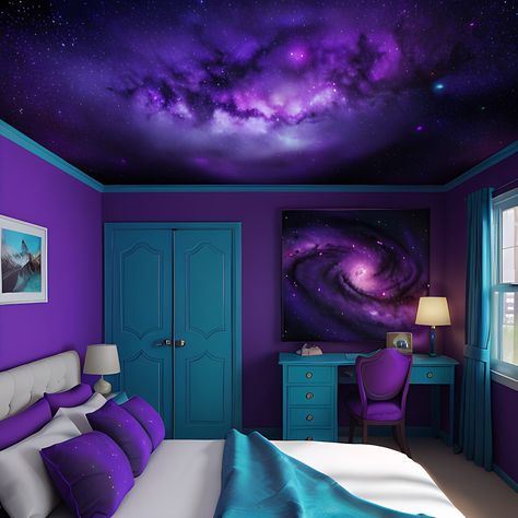 Blue And Purple Teen Girl Bedroom, Purple And Teal Bedroom, Teal And Purple Bedroom, Romantic Purple Bedroom, Purple And Blue Room, Turquoise And Purple Bedroom, Bedroom Digital Art, Blue And Purple Bedroom, Eclectic Bedroom Furniture