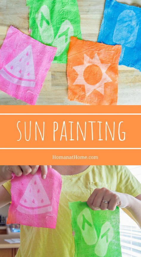 Homan at Home Sun Prints For Kids, Sun Art Elementary, Summer Craft Preschool Ideas, 2nd Grade Painting Projects, Easy Summer Crafts For Kids Toddlers, Activities To Do Outside With Kids, Arts And Crafts Summer Camp, Summer Painting Crafts For Kids, Back To School Easy Crafts