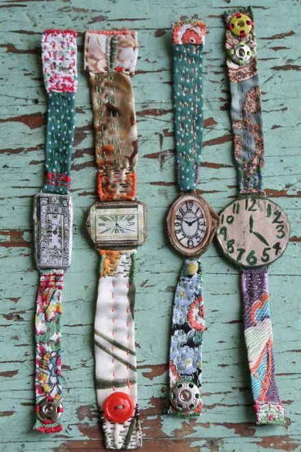 Diy Fashion, Fabric Stash Buster, Old Watches, Textile Jewelry, Diy Schmuck, Bijoux Diy, Fabric Jewelry, Shibori, Fabric Scraps